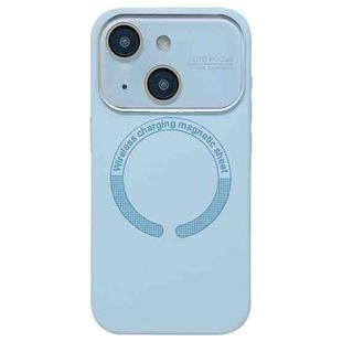 For iPhone 14 Large Window Acrylic Glass Lens MagSafe Silicone Phone Case(Far Peak Blue)