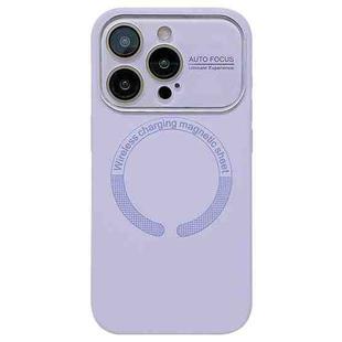 For iPhone 14 Pro Large Window Acrylic Glass Lens MagSafe Silicone Phone Case(Lilac)