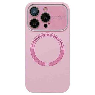 For iPhone 14 Pro Max Large Window Acrylic Glass Lens MagSafe Silicone Phone Case(Rose Pink)