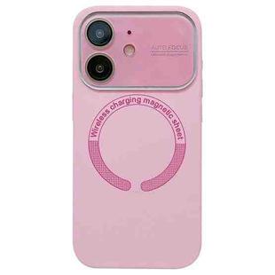 For iPhone 12 Large Window Acrylic Glass Lens MagSafe Silicone Phone Case(Rose Pink)