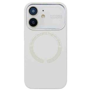 For iPhone 11 Large Window Acrylic Glass Lens MagSafe Silicone Phone Case(Antique White)