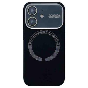 For iPhone 11 Large Window Acrylic Glass Lens MagSafe Silicone Phone Case(Black)