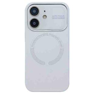 For iPhone 11 Large Window Acrylic Glass Lens MagSafe Silicone Phone Case(White)