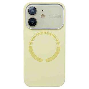 For iPhone 11 Large Window Acrylic Glass Lens MagSafe Silicone Phone Case(Cream Yellow)