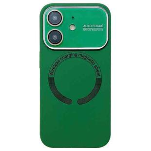 For iPhone 11 Large Window Acrylic Glass Lens MagSafe Silicone Phone Case(Dark Green)