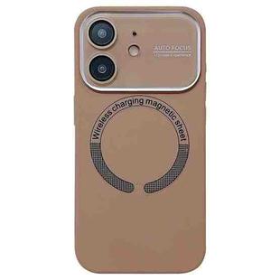 For iPhone 11 Large Window Acrylic Glass Lens MagSafe Silicone Phone Case(Coffee)