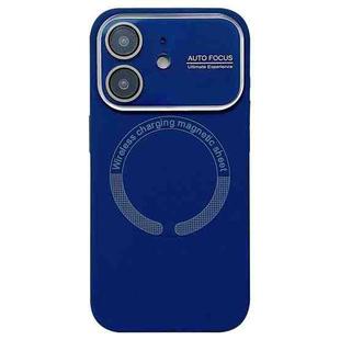 For iPhone 11 Large Window Acrylic Glass Lens MagSafe Silicone Phone Case(Navy Blue)