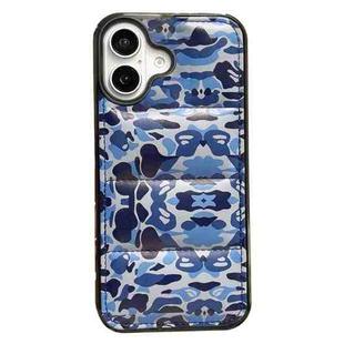 For iPhone 16 Plus Camouflage Eiderdown Airbag Phone Case(Blue-B)