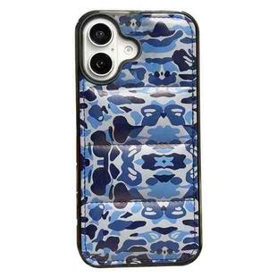 For iPhone 16 Camouflage Eiderdown Airbag Phone Case(Blue-B)