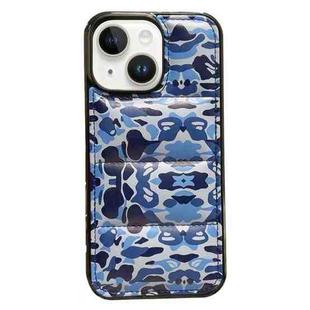 For iPhone 15 Camouflage Eiderdown Airbag Phone Case(Blue-B)