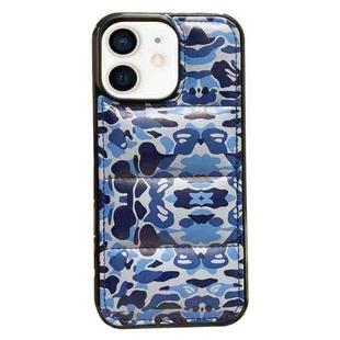 For iPhone 12 Camouflage Eiderdown Airbag Phone Case(Blue-B)