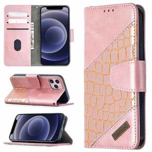 For iPhone 12 mini Matching Color Crocodile Texture Horizontal Flip PU Leather Case with Wallet & Holder & Card Slots(Rose Gold)