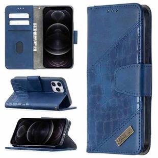 For iPhone 12 / 12 Pro Matching Color Crocodile Texture Horizontal Flip PU Leather Case with Wallet & Holder & Card Slots(Blue)