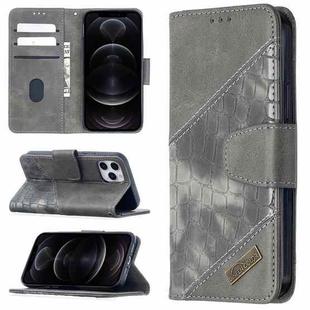 For iPhone 12 / 12 Pro Matching Color Crocodile Texture Horizontal Flip PU Leather Case with Wallet & Holder & Card Slots(Grey)