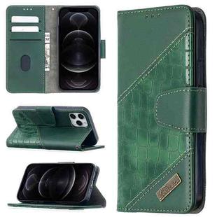 For iPhone 12 / 12 Pro Matching Color Crocodile Texture Horizontal Flip PU Leather Case with Wallet & Holder & Card Slots(Green)