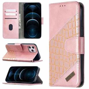 For iPhone 12 Pro Max Matching Color Crocodile Texture Horizontal Flip PU Leather Case with Wallet & Holder & Card Slots(Rose Gold)