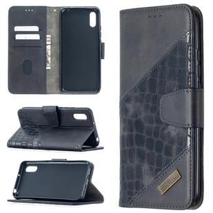 For Xiaomi Redmi 9A Matching Color Crocodile Texture Horizontal Flip PU Leather Case with Wallet & Holder & Card Slots(Black)