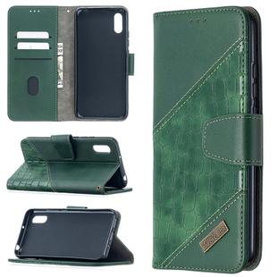 For Xiaomi Redmi 9A Matching Color Crocodile Texture Horizontal Flip PU Leather Case with Wallet & Holder & Card Slots(Green)