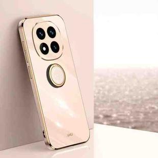 For Redmi Note 14 Pro 5G XINLI Straight 6D Plating Gold Edge TPU Shockproof Case with Ring Holder(Pink)