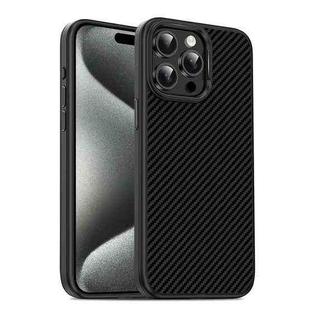 For iPhone 15 Pro Max Carbon Fiber Textured Oil Spray MagSafe Magnetic Phone Case(Black)