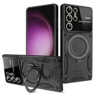 For Samsung Galaxy S25 Ultra 5G Large Window MagSafe Holder Phone Case(Black)