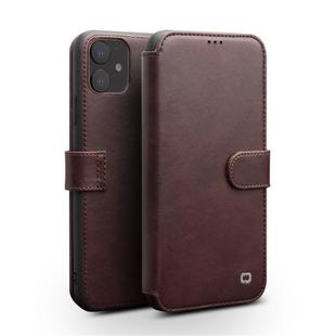 For iPhone 11 QIALINO Business Magnetic Buckle Horizontal Flip Leather Case with Card Slots(Dark Brown)