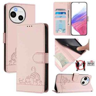 For Sharp Aquos Sense9 Cat Rat Embossed Pattern RFID Leather Phone Case with Lanyard(Pink)