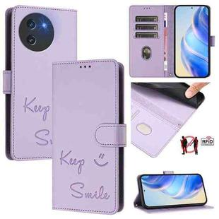For Doogee Note 59 / Note 59 Pro Smile Embossing RFID Leather Phone Case(Light Purple)