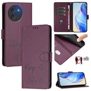For Doogee Note 59 / Note 59 Pro Smile Embossing RFID Leather Phone Case(Violet)