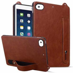 For iPad mini 5 / 4 / 3 / 2 / 1 TPU Leather Back Tablet Case with Wristband(Brown)