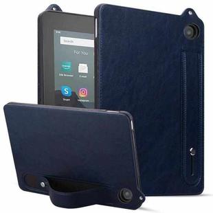 For Amazon Kindle Fire 7 12th 2022 TPU Leather Back Tablet Case with Wristband(Dark Blue)