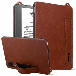 For Amazon Kindle Scribe 10.2 2024 TPU Leather Back Tablet Case with Wristband(Brown)