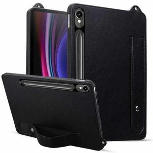 For Samsung Galaxy Tab S10 / S9 / S8 / S7 TPU Leather Back Tablet Case with Wristband(Black)