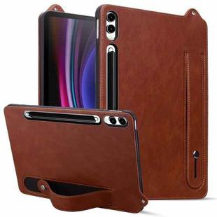 For Samsung Galaxy Tab S10 Ultra / S9 Ultra TPU Leather Back Tablet Case with Wristband(Brown)