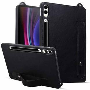 For Samsung Galaxy Tab S10 Ultra / S9 Ultra TPU Leather Back Tablet Case with Wristband(Black)