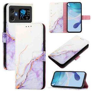 For Cubot A20 PT003 Marble Pattern Flip Leather Phone Case(White Purple)