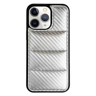 For iPhone 11 Pro Max Carbon Fiber Texture Down Jacket Phone Case(Silver)