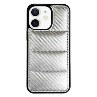 For iPhone 12 Carbon Fiber Texture Down Jacket Phone Case(Silver)