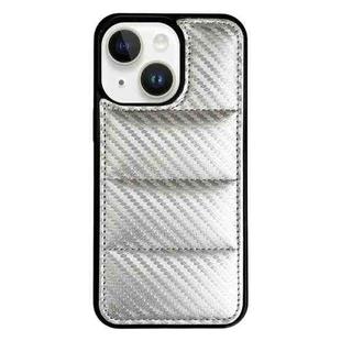 For iPhone 15 Carbon Fiber Texture Down Jacket Phone Case(Silver)