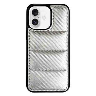 For iPhone 16 Carbon Fiber Texture Down Jacket Phone Case(Silver)