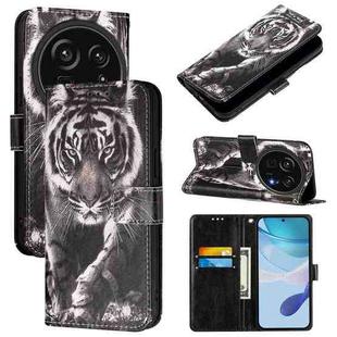 For Sharp Aquos R9 Pro SH-54E Colored Drawing Pattern Plain Weave Leather Phone Case(Black And White Tiger)