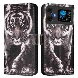 For Cubot A20 Colored Drawing Pattern Plain Weave Leather Phone Case(Black And White Tiger)