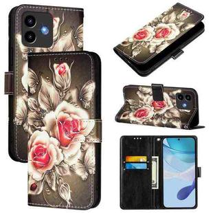 For Cubot Note 40 Colored Drawing Pattern Plain Weave Leather Phone Case(Roses On Black)