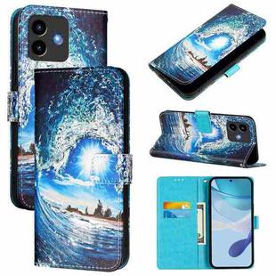 For Cubot Note 40 Colored Drawing Pattern Plain Weave Leather Phone Case(Waves And Sun)