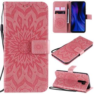 For Xiaomi Redmi 9 Sun Embossing Pattern Horizontal Flip Leather Case with Card Slot & Holder & Wallet & Lanyard(Pink)