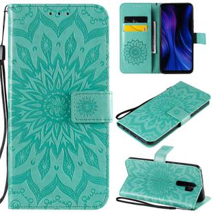 For Xiaomi Redmi 9 Sun Embossing Pattern Horizontal Flip Leather Case with Card Slot & Holder & Wallet & Lanyard(Green)