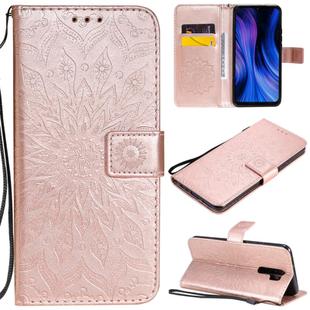 For Xiaomi Redmi 9 Sun Embossing Pattern Horizontal Flip Leather Case with Card Slot & Holder & Wallet & Lanyard(Rose Gold)