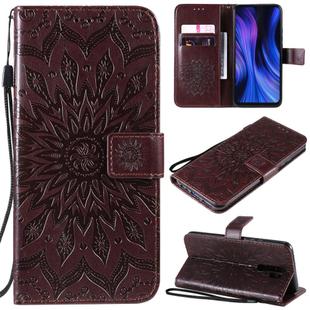 For Xiaomi Redmi 9 Sun Embossing Pattern Horizontal Flip Leather Case with Card Slot & Holder & Wallet & Lanyard(Brown)