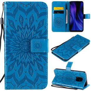 For Xiaomi Redmi 10X 5G / 10X Pro 5G Sun Embossing Pattern Horizontal Flip Leather Case with Card Slot & Holder & Wallet & Lanyard(Blue)