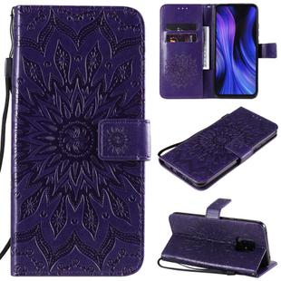 For Xiaomi Redmi 10X 5G / 10X Pro 5G Sun Embossing Pattern Horizontal Flip Leather Case with Card Slot & Holder & Wallet & Lanyard(Purple)